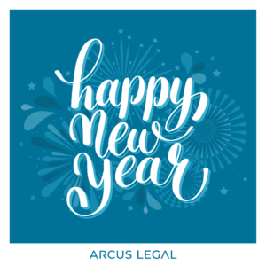 Graphic of text reading Happy New Year from Arcus Legal